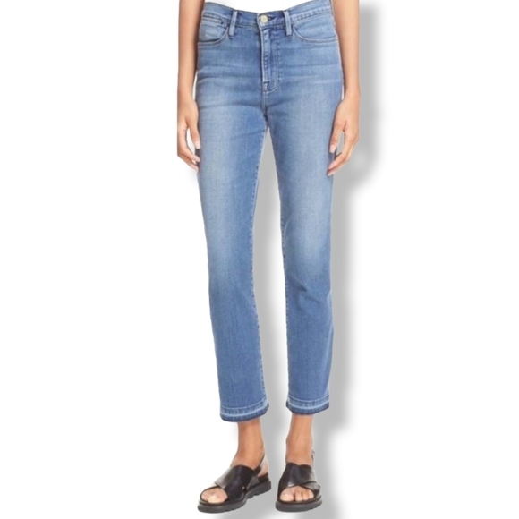 FRAME Le High Straight Jeans in Oshea raw hem size 24 - Picture 3 of 12